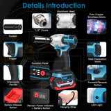 3-In-1 Cordless Electric Impact Wrench Drill Screwdriver with Brushless Motor Max 3450RPM Variable Speed