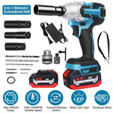 3-In-1 Cordless Electric Impact Wrench Drill Screwdriver with Brushless Motor Max 3450RPM Variable Speed