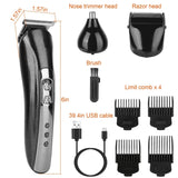 3-in-1 Rechargeable Hair Clipper Cordless Hair Trimmer Shaver