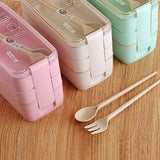 3-Layer Stackable Bento Box Japanese Lunch Box Kit with Spoon & Fork