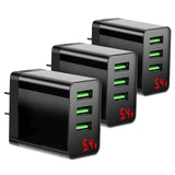 3-Pack: 3-Port USB Hub Charger Wall Power Charging Plug Adapter