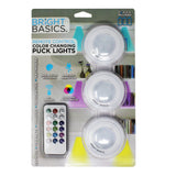 3-Pack: Bright Basics Color Changing Wireless LED Puck Lights w/ Remote Control