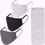 3-Pack: Cotton Reusable Face Masks with 10 Filters