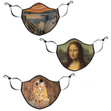3-Pack: Famous Art Paintings Reusable and Washable 2-Layer Non-Medical Face Mask