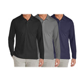 3-Pack: Men's Long Sleeve Pique Polo Shirts