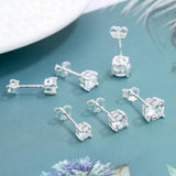 3-Pair Set: Sterling Silver Crystal Stud Earrings