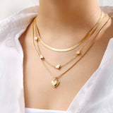 3 Pcs Heart Shape Charm Chain Necklace Stackable Three Layers Necklace Adjustable Neck Link Chain Jewelry