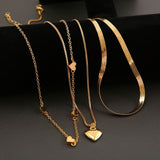 3 Pcs Heart Shape Charm Chain Necklace Stackable Three Layers Necklace Adjustable Neck Link Chain Jewelry
