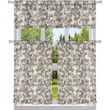 3-Piece: Chic Floral Pattern Semi-Sheer Kitchen Curtain Tier and Valance Set
