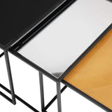 3-Piece: Mirror Top Nesting Coffee Table End Desk/Side Table Set in Black Steel Tube