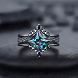 3-Piece Set: Black Square Faux Blue Zirconia Retro Luxury Ring