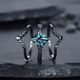 3-Piece Set: Black Square Faux Blue Zirconia Retro Luxury Ring