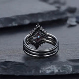 3-Piece Set: Black Square Faux Blue Zirconia Retro Luxury Ring