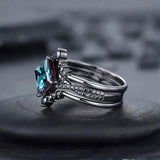 3-Piece Set: Black Square Faux Blue Zirconia Retro Luxury Ring