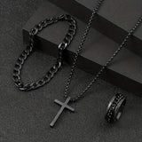 3-Piece Set: Fashion Versatile Dark Cross Stainless Steel Jewelry