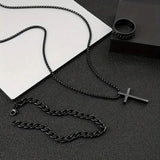 3-Piece Set: Fashion Versatile Dark Cross Stainless Steel Jewelry