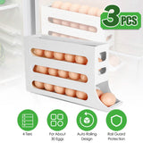 3-Pieces: 4-Tiers Egg Holder Auto Rolling Fridge Egg Organizer