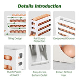 3-Pieces: 4-Tiers Egg Holder Auto Rolling Fridge Egg Organizer