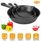 3-Pieces: Pre-Seasoned Cast Iron Skillet