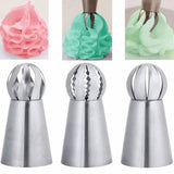 3-Pieces: Russian Stainless Steel Tips Tulip Sphere Whip Cream Buttercream Icing Piping Nozzles