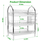 3-Tier Dish Drying Rack Shelf with 3 Drain Trays Chopping Board