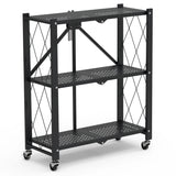 3-Tier Foldable Storage Shelf with Lockable Wheels No Assembly