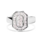 14K White Gold 1.00 Cttw Baguette and Princess-Cut Diamond Cocktail Art Deco Style Ring (H-I Color, SI1-SI2 Clarity) - Size 7