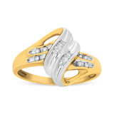 10K Yellow and White Gold 1/10 Cttw Baguette and Round-Cut Diamond Bypass Ring (I2 Color, H-I Clarity) - Size 7