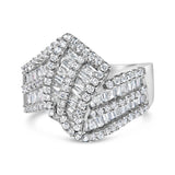14K White Gold 1-1/2 Cttw Round and Baguette Diamond Bypass Cocktail Ring Band (H-I Color, SI1-SI2 Clarity) - Size 7
