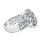 14K White Gold 1-1/2 Cttw Round and Baguette Diamond Bypass Cocktail Ring Band (H-I Color, SI1-SI2 Clarity) - Size 7