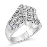 14K White Gold 1-1/2 Cttw Round and Baguette Diamond Bypass Cocktail Ring Band (H-I Color, SI1-SI2 Clarity) - Size 7