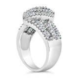 14K White Gold 1-1/2 Cttw Round and Baguette Diamond Bypass Cocktail Ring Band (H-I Color, SI1-SI2 Clarity) - Size 7