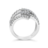 18K White Gold 1 3/4 Cttw Diamond Multi Crossover and Split Shank Cocktail Ring