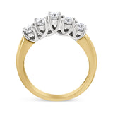 18K Yellow Gold 1.0 Cttw 4 Prong Set Round Cut Diamond Step up 5 Stone Ring Band (F-G Color, SI1-SI2 Clarity) - Size 6