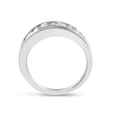 14K White Gold Alternating 1.0 Cttw Round and Baguette Diamond Channel Band Ring