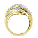 10K Yellow Gold 1.0 Cttw Round & Baguette Cut Diamond 64 Stone Bypass Style Channel Set Modern Statement Ring (H-I Color, SI1-SI2 Clarity) - Size 6