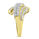 10K Yellow Gold 1.0 Cttw Round & Baguette Cut Diamond 64 Stone Bypass Style Channel Set Modern Statement Ring (H-I Color, SI1-SI2 Clarity) - Size 6