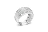 .925 Sterling Silver 1.0 Cttw Baguette-Cut Diamond 6-Row Channel Set Domed Tapered Cocktail Fashion Ring (H-I Color, I2-I3 Clarity) - Size 6-1/2