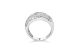 .925 Sterling Silver 1.0 Cttw Baguette-Cut Diamond 6-Row Channel Set Domed Tapered Cocktail Fashion Ring (H-I Color, I2-I3 Clarity) - Size 6-1/2