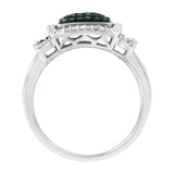 Black Rhodium Plated .925 Sterling Silver 1/2 Cttw White & Blue Diamond Square Halo Cocktail Ring (Fancy Blue & H-I Color, I2-I3 Clarity) - SIze 6