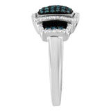 Black Rhodium Plated .925 Sterling Silver 1/2 Cttw White & Blue Diamond Square Halo Cocktail Ring (Fancy Blue & H-I Color, I2-I3 Clarity) - SIze 6