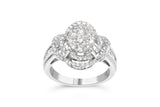 14K White Gold 1.0 Cttw Round & Baguette Cut Diamond Floral Cluster Quatrefoil Channel Set Band Cocktail Statement Ring (H-I Color, SI2-I1 Clarity) - Size 6-3/4