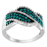 .925 Sterling Silver Treated Blue Color Diamond cocktail Ring (1/2 Cttw, Treated Blue Color, I2-I3 Clarity) - Size 6-3/4