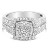 10K White Gold Diamond Cluster Ring (1 Cttw, H-I Color, I1-I2 Clarity) - Size 6-3/4
