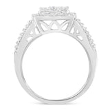 10K White Gold Diamond Cluster Ring (1 Cttw, H-I Color, I1-I2 Clarity) - Size 6-3/4
