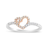 14K Rose Gold Plated and White .925 Sterling Silver 1/5 Cttw Round-Cut Diamond Open Heart Promise Ring (I-J Color, I2-I3 Clarity) - Ring Size 7