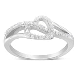 .925 Sterling Silver 1/8 Cttw Diamond Open Heart Leaf Curvy Bypass Accent Fashion or Promise Ring (I-J Color, I2-I3 Clarity) - Size 6
