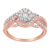 10K Rose Gold 3/4 Cttw Diamond Floral Cluster Head and Twisted Shank Cocktail  Ring (H-I Color, SI1-SI2 Clarity)- Size 7