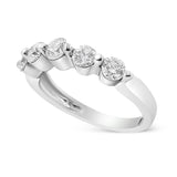 14K White Gold 1.00 Cttw Brilliant Round Cut Diamond 5-Stone Band Ring (H-I Color, SI2-I1 Clarity) - Ring Size 7