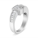 14K White Gold 1 1/2 Cttw Invisible-Set Princess and Channel-Set Baguette Diamond Geometric Bypass Ring Band (G-H Color, SI2-I1 Clarity) - Ring Size 7